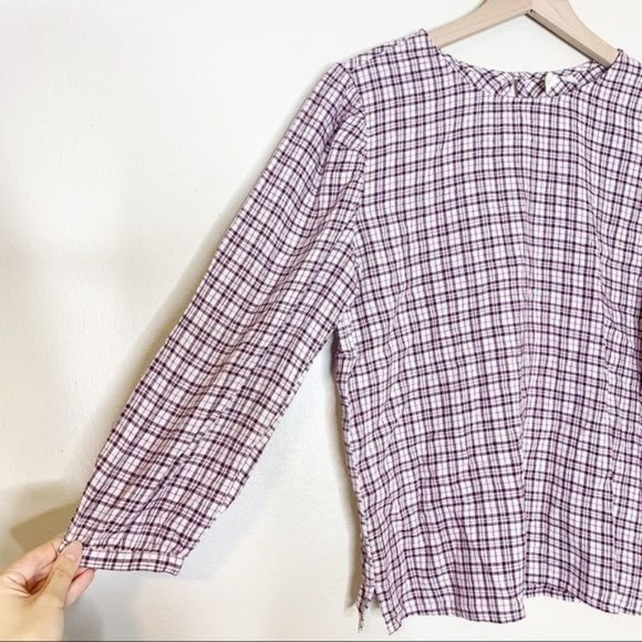 NEW Treasure & Bond Pink Hush Wicklow Plaid Check 3/4 Sleeve Top XS - Picture 6 of 11